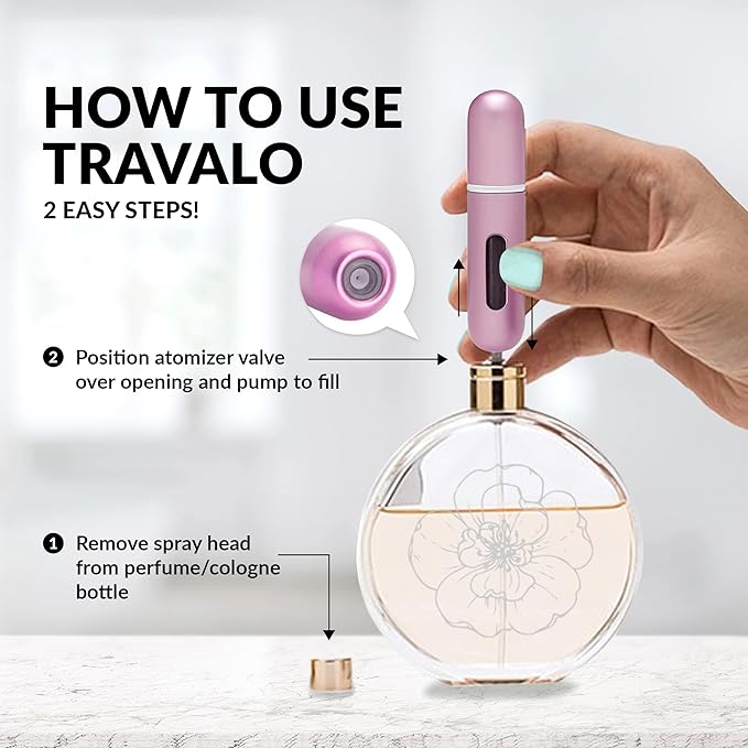 Travalo LUX Perfume Atomizer - Leak-Proof and TSA Approved for Air Travel - Reusable Airtight Easy Fill Mini Pump Sprayer - Lightweight Portable - Brushed Polished Metal Alloy Outer Shell Red 0.17oz