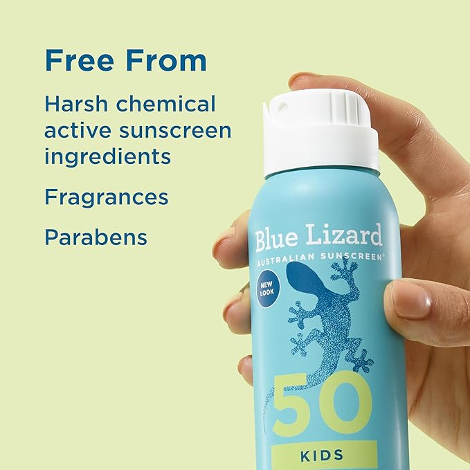 Blue Lizard Kids Mineral Sunscreen Spray SPF 50+, Brand, Broad-Spectrum UVA/UVB Protection, Water-Resistant, Zinc Oxide Formula, 5 fl oz
