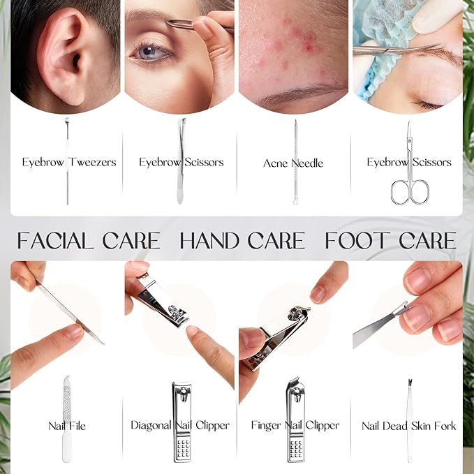 24 Sets Manicure Bulk Mothers Day Gifts Professional Nail Care Kit Nail Clippers Kit 8 in 1 Stainless Steel Pedicure Set with Travel Case Portable Grooming Kits for Men Women Friends(Fresh)