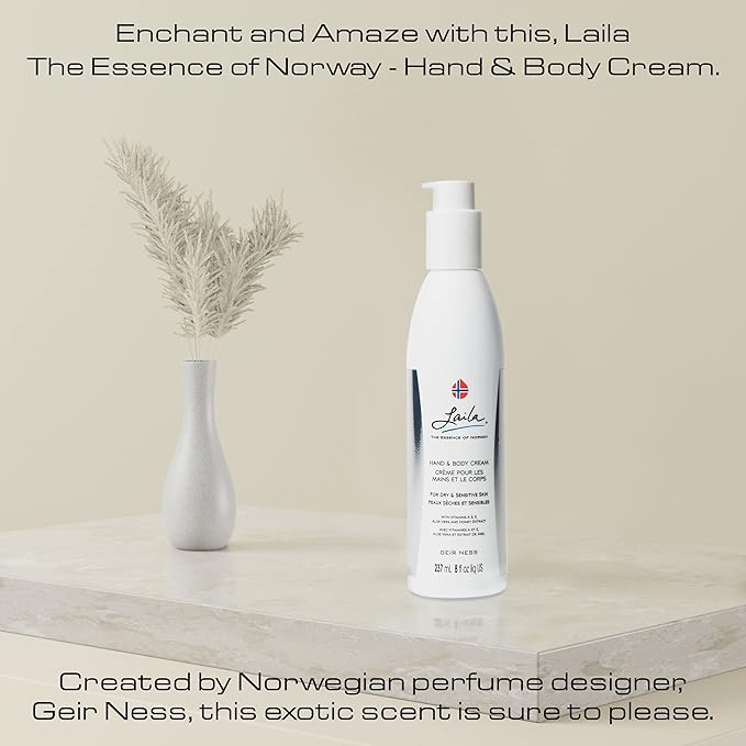 Geir Ness Laila Hand & Body Cream - Skin Moisturizing and Nourishing Formula for Soft and Smooth Hands - Vitamin A & E, Aloe Vera and Honey Extract