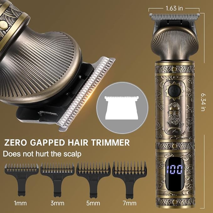 Beard Trimmer Kit Professional Hair Clipper Zero Gapped T-Blade Electric Shaver Razor Nose Body Trimmer for Men Cordless Grooming Kit 7 in 1