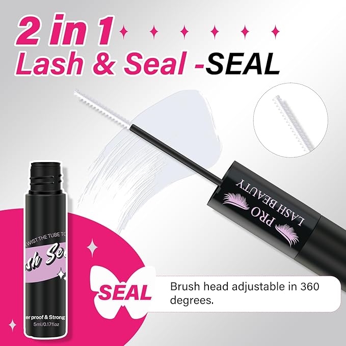 Lash Bond and Seal Cluster Lash Glue & Seal Waterproof Cluster Lash Glue for DIY Eyelash Extensions Waterproof Strong Hold (10ml, Clear Bond & Seal)