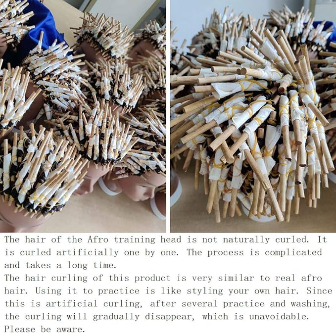 14" afro mannequin head for braiding 4C Type 100% Human Hair Curly Hair Hairdresser Training Head African Cosmetology Doll Head for Styling Cornrow Braiding with Clamp Stand