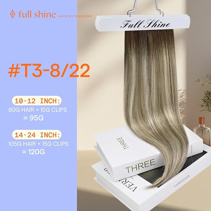 Full Shine Balayage Brown Clip in Hair Extensions Human Hair Brown to Light Brown Mix Light Blonde Remy Hair Extensions Straight Clip in Extensions for Women 20 Inch 7 Pcs 120 G