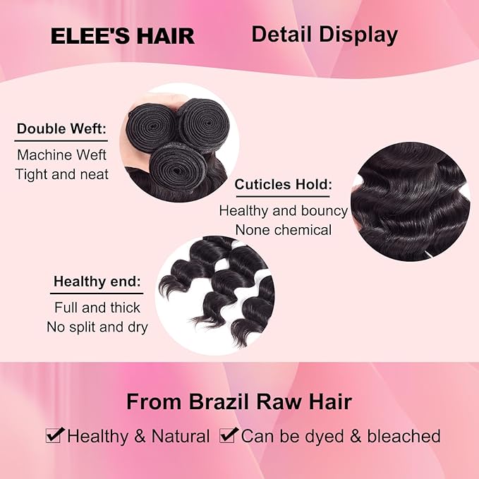 12A Grade Brazilian Virgin Loose Wave Hair 3 Bundles 12" 12" 12" 300g 100% Unprocessed Virgin Brazilian Remy Loose Deep Wave Human Hair Weave Bundles for Black Women Natural Color