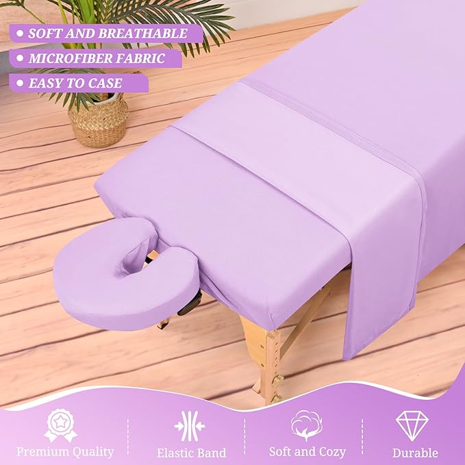 Set of 6 Massage Table Sheets Sets 3 Piece Set Includes Massage Table Cover, Massage Fitted Sheets and Massage Face Rest Cover, Massage Sheets Sets for Beauty Salon and Home Spa (Light Purple)