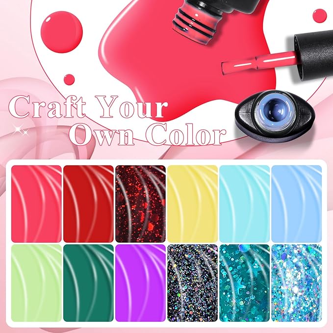 MEET ACROSS Gel Nail Polish Set 18PCS Glitter Gel Polish Set 15 Colors Nude Nail Polish Red Green Spring Gel Nail Polish Kit Nail Art Design Salon for Women