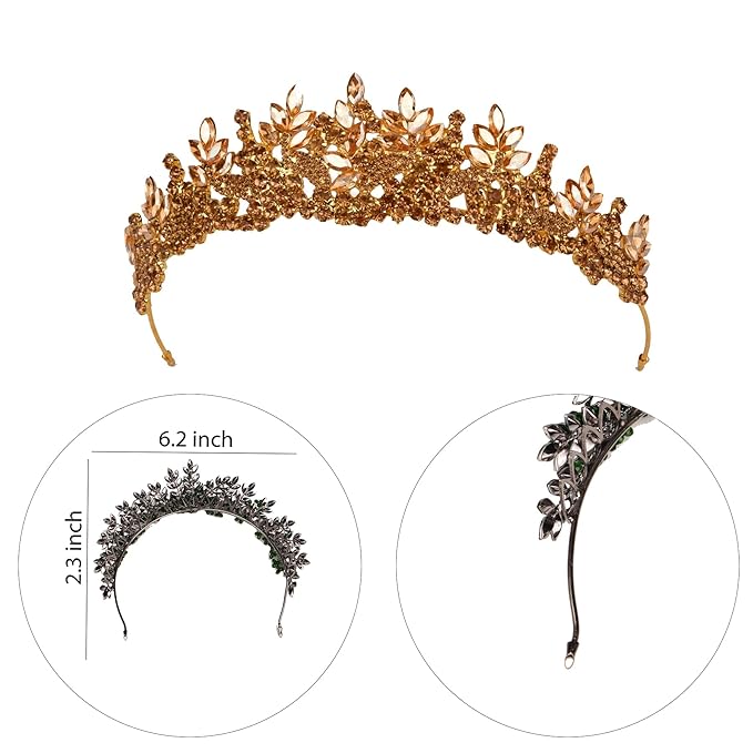 LIMELIA Women's Tiara for Henna Wedding Party|Glitter Hair Accessories for Bridal Birthday Pageant Prom Halloween Costume Christmas Party, Princess Crown|Crystal Stone-Honey