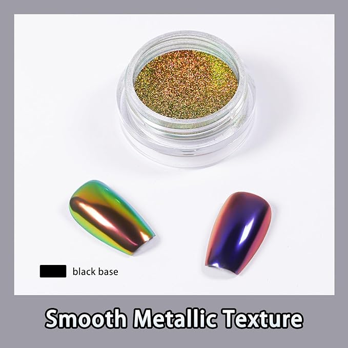 Chrome Nail Powder Iridescent Chameleon Effect Glitter Color Shift Rubbing Pigment Dust Nail Art Decoration, 6 Colors Set 0.5g/Jar