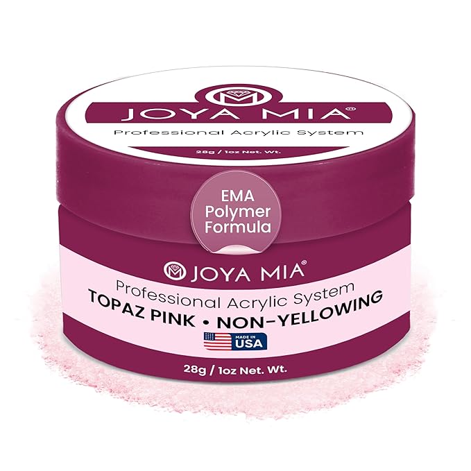 Joya Mia Acrylic Powder for Nails, MMA-Free, Super Adhesion Professional Powder for Flawless & Long-Lasting Nail Enhancements, Easy Application, Vibrant & Stunning Colors - Topaz Pink, 1 oz