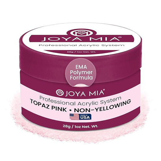 Joya Mia Acrylic Powder for Nails, MMA-Free, Super Adhesion Professional Powder for Flawless & Long-Lasting Nail Enhancements, Easy Application, Vibrant & Stunning Colors - Topaz Pink, 1 oz