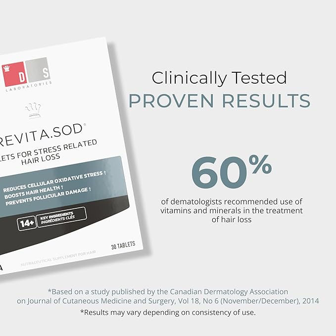 Revita.SOD Hair Growth Supplement by DS Laboratories - Experience Fuller, Thicker, Stronger Hair, Combat Hair Loss and Hair Thinning Caused by Stress, Reduce Hair Thinning, Balding, and Hair Shedding (30 Day Supply)