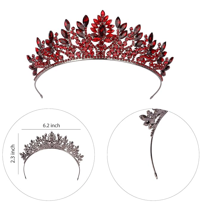 LIMELIA Women's Tiara for Henna Wedding Party|Glitter Hair Accessories for Bridal Birthday Pageant Prom Halloween Cos-play Christmas Party|Danver-Burgundy