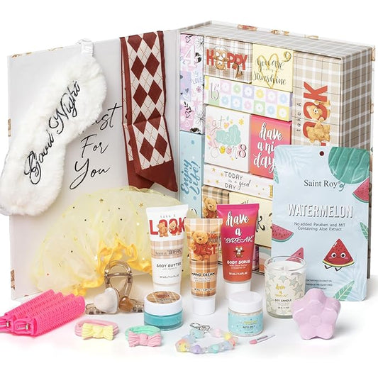 Mother's Day Gifts Luxury Surprise Bath & Body Box Beauty Advent Calendar, 17-Pcs Spa Gift Set with Hand Creams, Mask Gift Basket for Women Beauty Bath surprise box for adults Teens Girls