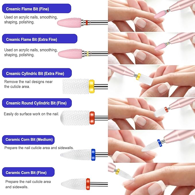 30Pcs Nail Drill Bits Set with Rhinestone Storage Box, 3/32 Inch Ceramic Diamond Carbide Nail Drill Bits for Acrylic Gel Polish, Cuticle Efile Remover for Manicure (Deep Blue)
