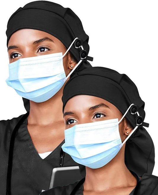 Satin Lined Work Cap with Button for Long Hair Women