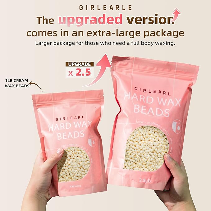 2.5lb Wax Beads for Hair Removal, Brazilian Bikini Hard Wax for Sensitive Skin, Hard Wax beads Perfect for Full Body Eyebrow, Facial, Beard and Underarms at Home for Women and Men (Cream)