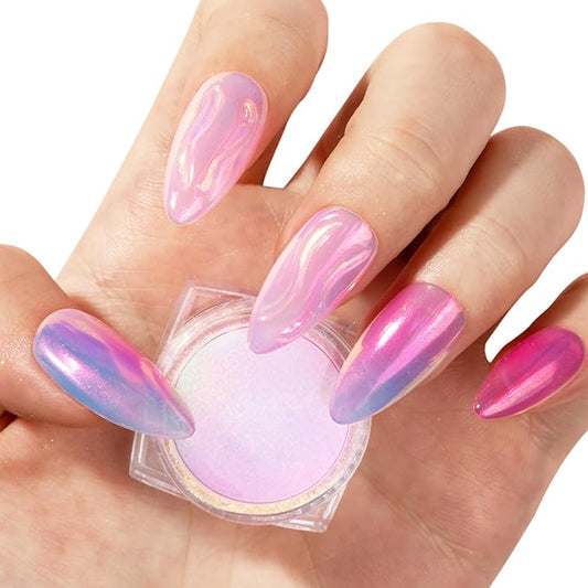 MelodySusie Unicorn Chrome Nail Powder,Ice Transparent Aurora,Mirror Effect,Color Changing Pearlescent,Multi-color Chrome Rainbow Pigment Super Shiny,Suitable for Home DIY Nail Salon