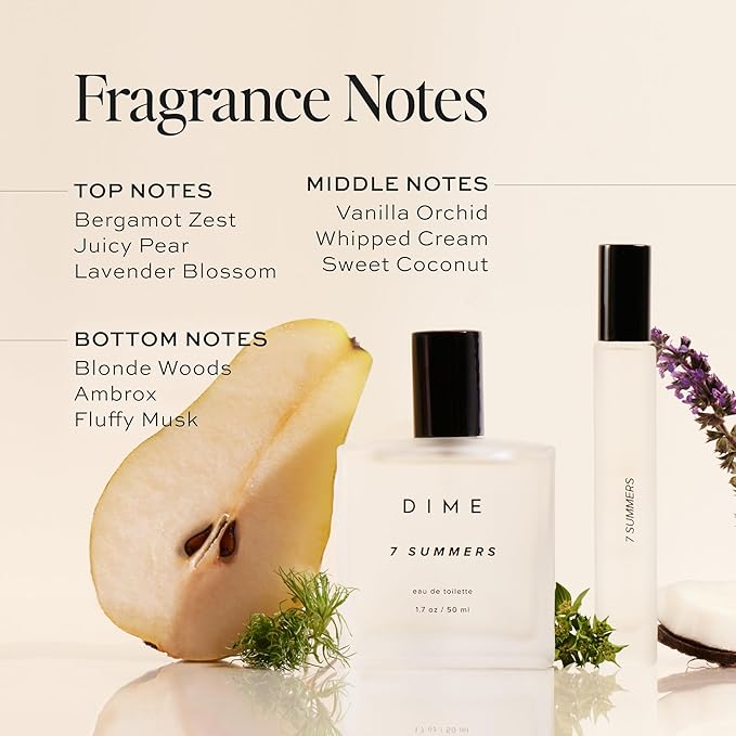 Dime Beauty 7 Summers Perfume Set ($87 Value) - Includes 50 ml + Travel Size 10 ml, Sweet Floral Scent, Clean Fragrance Eau de Toilette for Women, Hypoallergenic