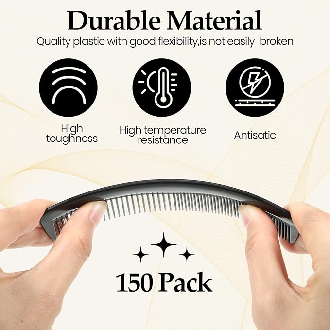 150 Pieces Hair Combs Bulk Black Plastic Pocket Hair Combs 5 Inch Fine Dressing for Women and Men, Hotel, Travel, Homeless