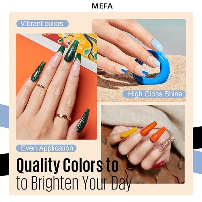 MEFA Gel Nail Polish Set, 12 Colors Orange Burgundy Red Gel Polish Set Flash Dark Red Glitter Nail Polish Shimmer Nude Brown Blue Yellow Nail Gifts for Women Girl DIY Salon Home Spring Summer