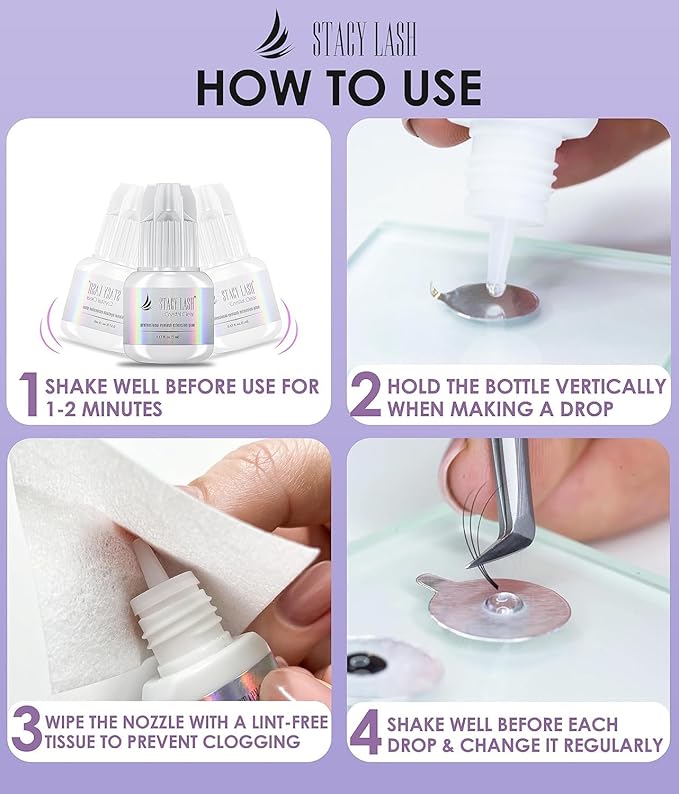 Crystal Clear Eyelash Extension Glue Stacy Lash (0.17fl.oz/5ml)/1 Sec Drying Time/Retention – 8 Weeks/Transparent Adhesive/Professional Supplies