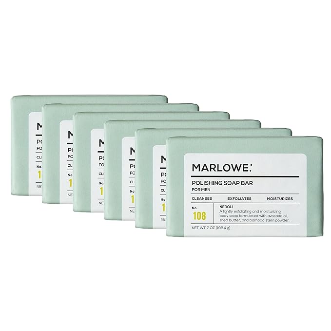 No. 108 Polishing Soap Bar, 7oz (6 Bars) Lightly Exfoliating, Moisturizing & Cleansing Bar Soap for Men, Made with Natural Ingredients