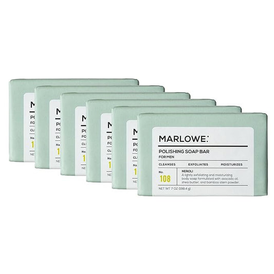 No. 108 Polishing Soap Bar, 7oz (6 Bars) Lightly Exfoliating, Moisturizing & Cleansing Bar Soap for Men, Made with Natural Ingredients