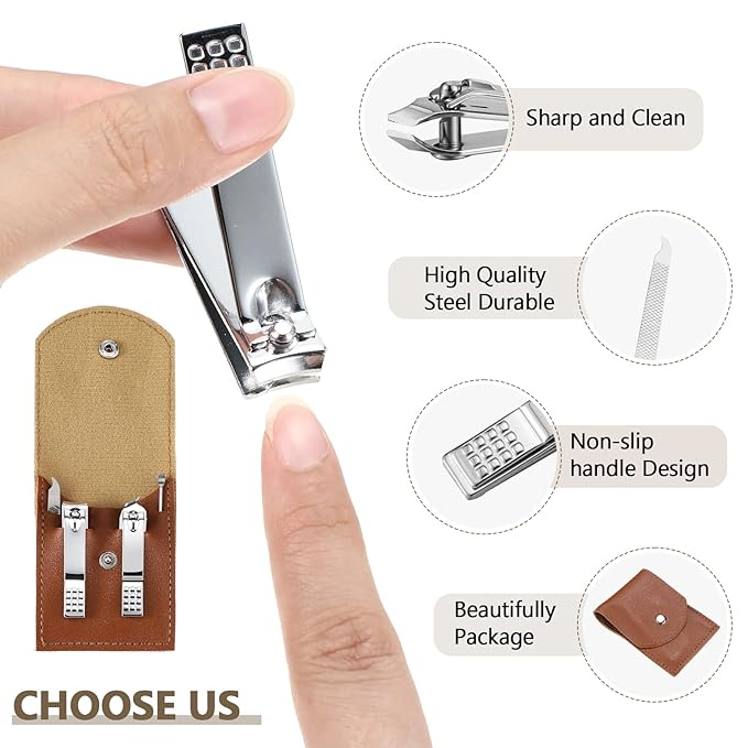 Lasnten 24 Set Manicure Set Bulk Nail Clippers Grooming Nail Kit Stainless Steel Professional Pedicure Kit Pedicure Tools with Travel Case Gifts for Men Women Personal(4 in 1,Brown)