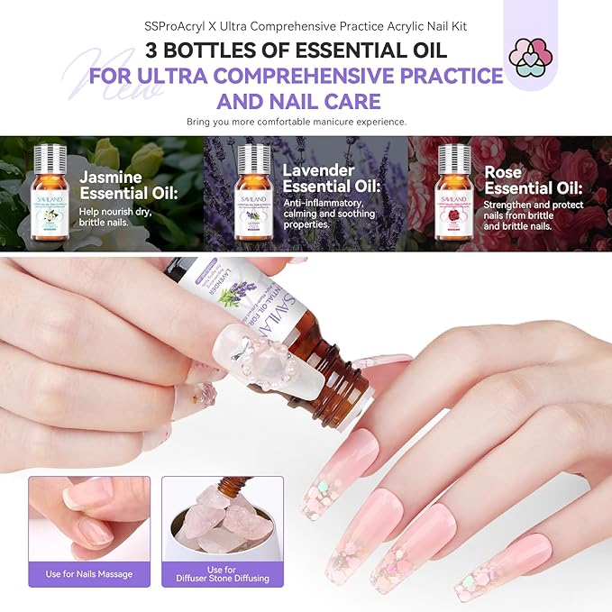 SAVILAND Acrylic Nail Kit for Practice: Premium Nails Kit Acrylic Set withPractice Hand Training Mat Brush for Beginner Extension Carving Home