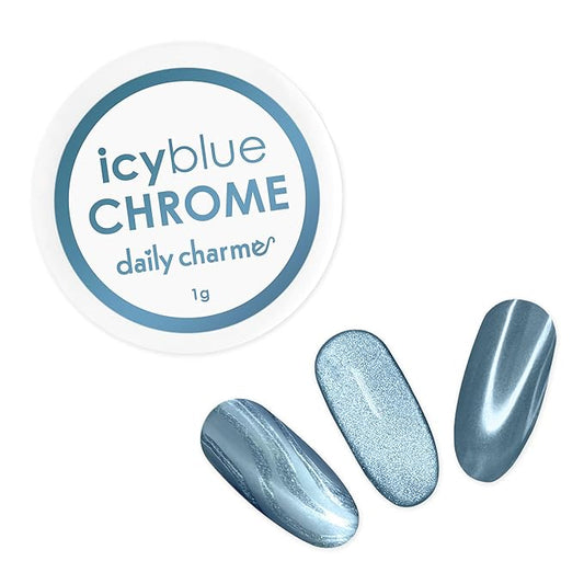 Daily Charme Mirror Cateye Magnetic Chrome Powder 1g, 3-in-1 Nail Powder Pigment, Metallic Mirror or Cat Eye Effect, Home DIY/Nail Salon Manicure (Icy Blue)