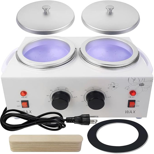 1.2L Double Wax Warmer Machine for Hair Removal, Professional Electric Wax Heater with Adjustable Temperature, Including 40PCS Wooden Wax Sticks