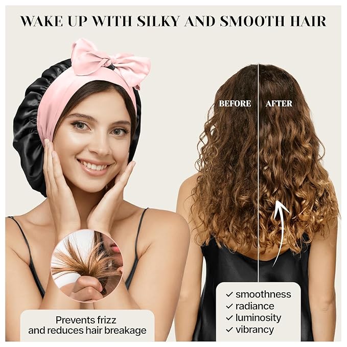 100% Mulberry Silk Bonnet for Sleeping Women with Curly Hair – Alternative to Double Layer Satin Bonnet with Tie Band – Premium Silk Hair Wrap for Sleep with Wonder Loop – Green