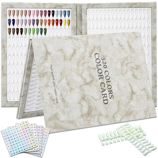 320 Nail Color Chart Book,Leather Nail Color Display Book with 480 Nail Tips & 1-400 Number Labels,Professional Nail Color Chart Display Book for Nail Polish Nails Art Design(Grey)