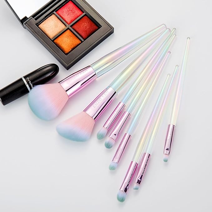 Rainbow Crystal Makeup Brushes Set Professional, Vegan Makeup Brush Set with Case by ENZO KEN, Bedazzled Cosmetic Brushes Makeup Set, Sparkly Make up Brushes Set Professional, Makeup Brush Set Vegan.
