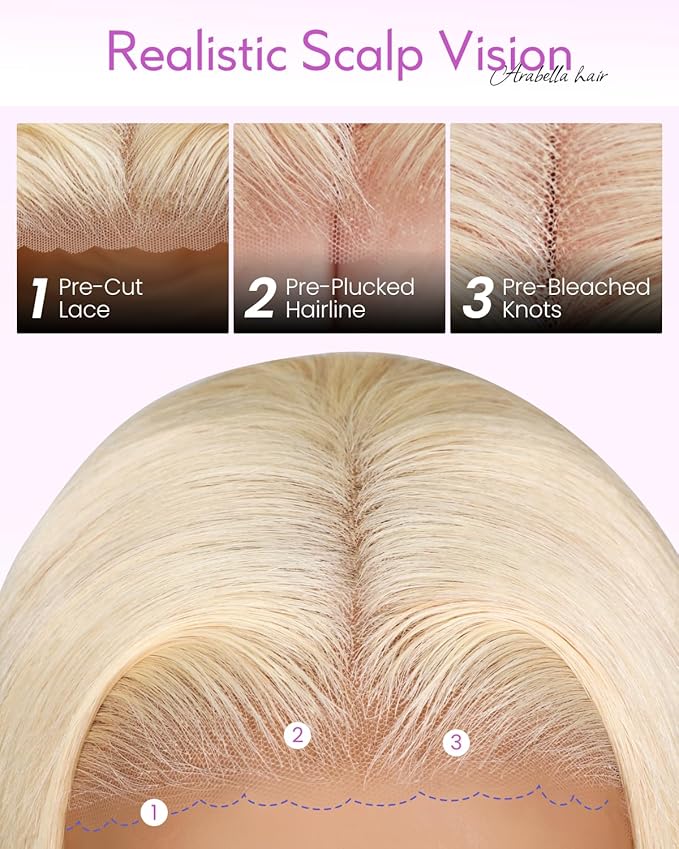 Arabella 5x6 Ready to Go Glueless Wigs Human Hair 210% Density 613 Blonde Bob Wig Human Hair 613 Lace Front Bob Wig Human Hair Pre-Cut Lace Glueless Wigs Human Hair (12inch, 5x6 Glueless Bob)