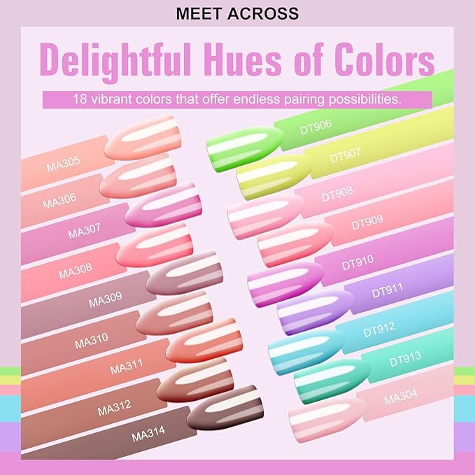 MEET ACROSS Builder Gel Base_Coat for Nails, Macaron Rubber Base Gel Nail Polish 18 Colors Pink Blue Green Nude Rubber Base Gel for Nails All Seasons Nail Design Gifts