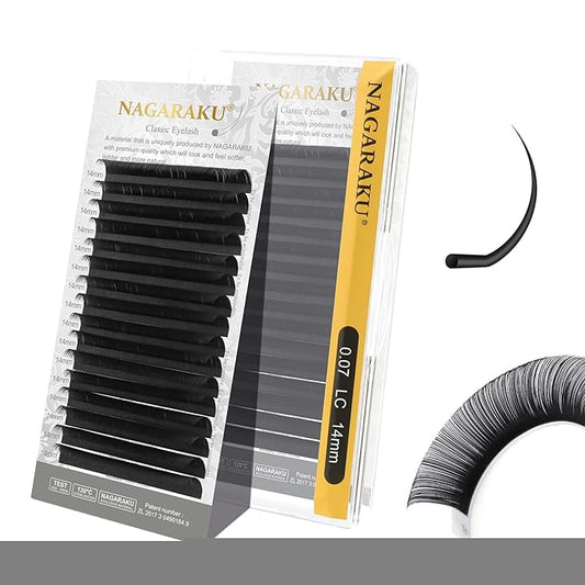 NAGARAKU Eyelash Extensions Individual Lashes Extensions Classic Lash Matte Black 16 Rows Soft Natural Matte Black Professional Beauty Salon Lashes Supplies - 0.07LC 14mm