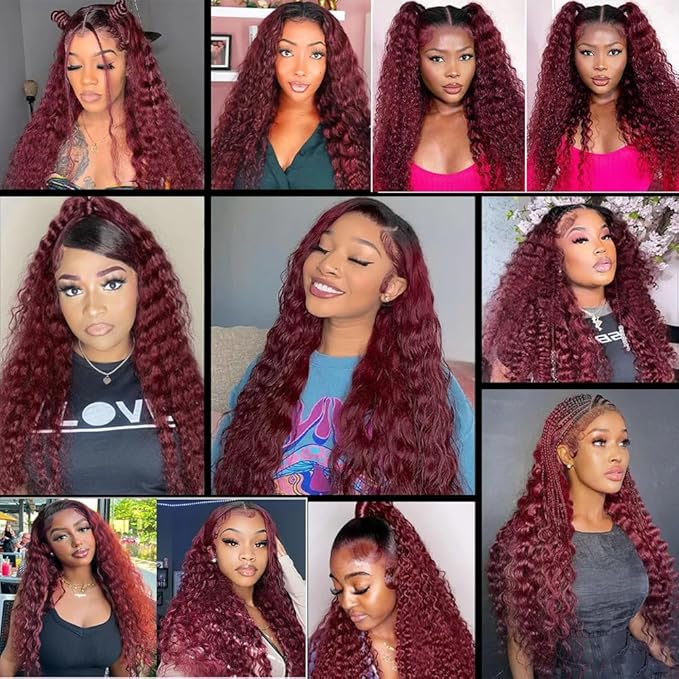 Ombre Burgundy Deep Wave Human Hair Bundles 1B99j Loose Deep Wave Bundles Black and Wine Red Two Tone Brazilian Human Hair Extensions Soft and Silky for Black Women 18 20 22 Inch