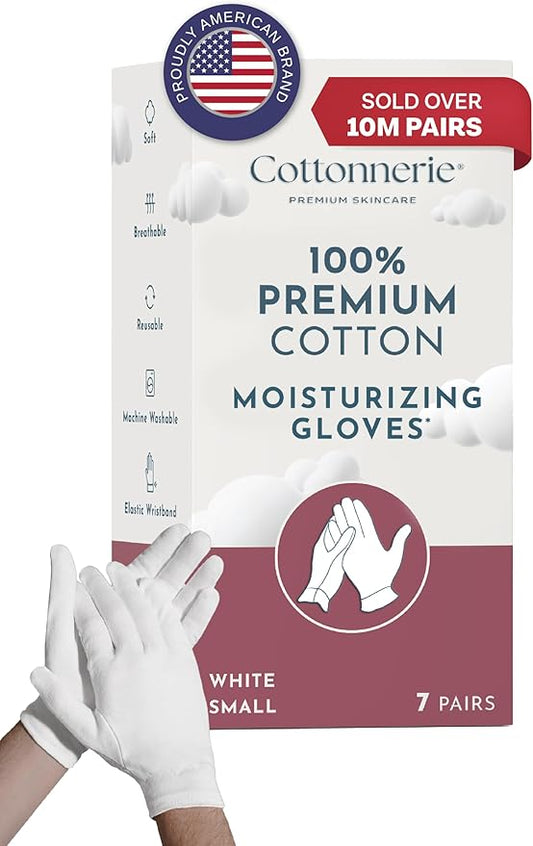Cotton Gloves for Dry Hands Sleeping, Moisturizing Gloves Overnight, Hand Moisturizer Gloves, Moisture Gloves for Dry Hands Overnight, Sleeping Gloves, Eczema Gloves, Small 7 Pair