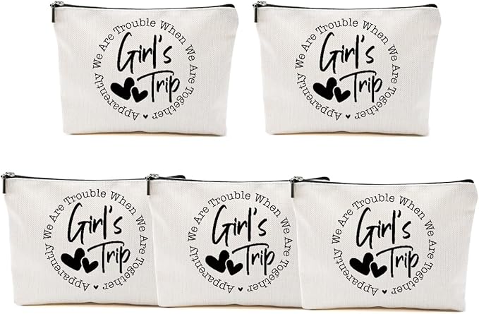 5Pcs Girls Trip Gifts Favors, Girls Weekend Gifts Makeup Bag, Bestie Gifts Weekend Bag Vacation 2025 Cosmetic Bag, Friendship Gifts for Women Friend Coworker, Graduation Wedding Gifts Toiletry Bag