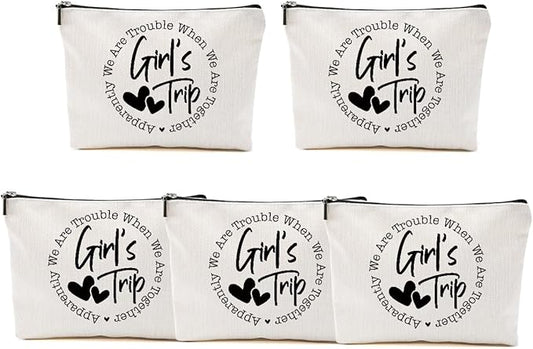 5Pcs Girls Trip Gifts Favors, Girls Weekend Gifts Makeup Bag, Bestie Gifts Weekend Bag Vacation 2025 Cosmetic Bag, Friendship Gifts for Women Friend Coworker, Graduation Wedding Gifts Toiletry Bag