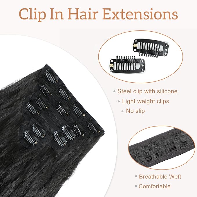 Clip in Hair Extensions for Women - 20 Inch Long Wavy Brown Extensions, 6PCS Black Brown Hairpieces that Blend Naturally with Your Real Hair (20 Inch, Black Brown)