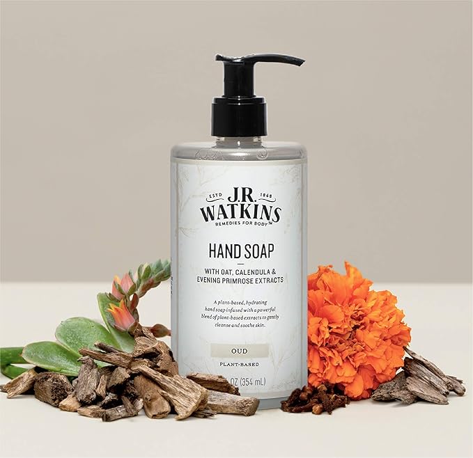 J. R. Watkins Moisturizing Gel Hand Soap, Oud, Plant-Based Ingredients, 12 oz Pump