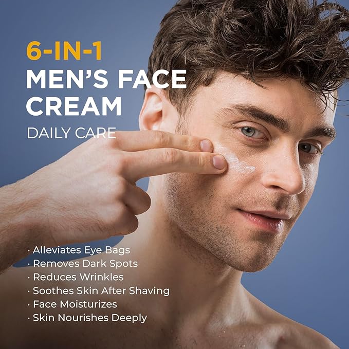 6 in 1 Mens Face Moisturizer: Face Cream for Men - Mens Face Moisturizer-Eye Bags Treatment & Face Lotion for Men, Mens Anti Aging Cream, Wrinkles Cream, After Shave Lotion for Men (1.7oz Pack of 2)