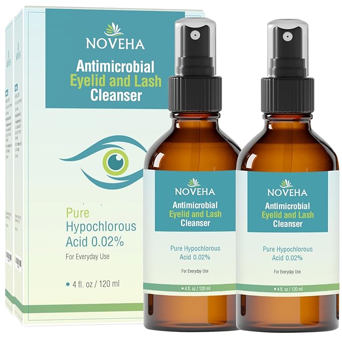 NOVEHA Eyelid and Lash Cleanser - Fast Acting Soothing Formula, Effective Relief from Irritation, Dry Eyes, Styes, Pure and Gentle Hypochlorous Acid Spray (4 Fl Oz (Pack of 2))