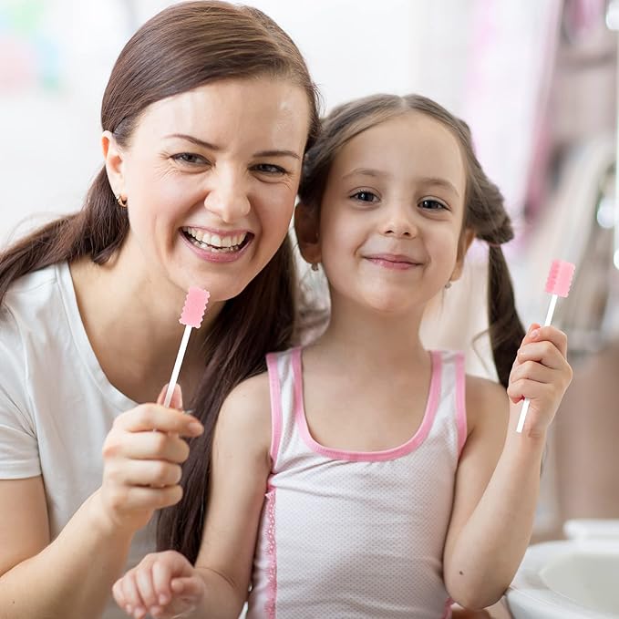 500 Pcs Disposable Oral Swabs for ElderlyToothbrush OralToothettes Oral Swabs Bulk Dental Swab Sticks 4.92" Sponge Individually Wrapped Care for Mouth(Pink)