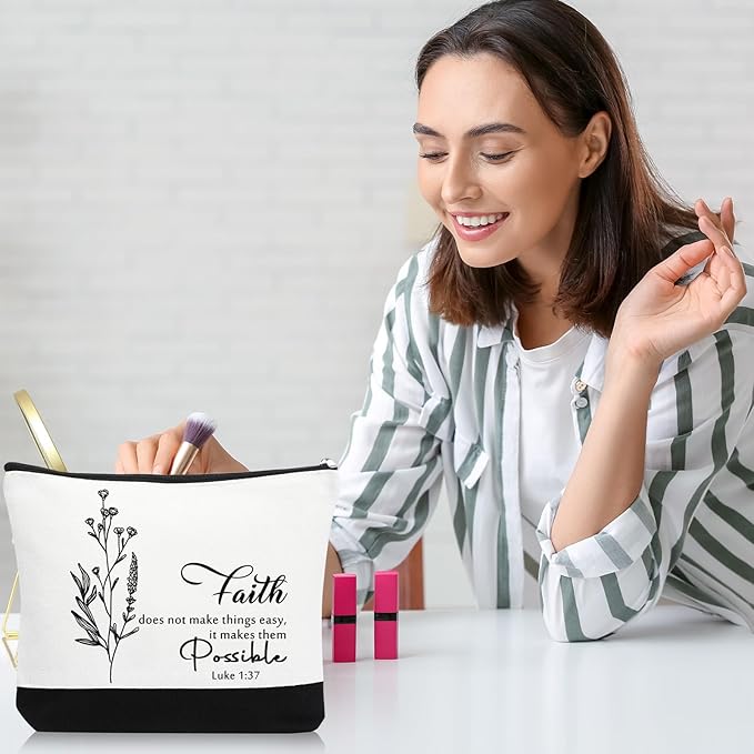 10Pcs Christian Gifts for Women Religious Cosmetic Bags Inspirational Bible Verse Pencil Pouch Canvas Makeup Bags Bulk with Zipper for Mother Sister Church Favors