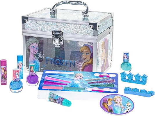 Frozen Train Case Beauty Set, Kids Makeup Kit for Girls, Real Washable Makeup Set, Play Makeup, Party Favor, Birthday, Ages 3 4 5 6 7 8 9 10 11 12 by Townley Girl