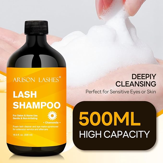 ARISON LASHES Lash Shampoo Eyelash Extension Cleanser, Lash Extension Shampoo, Professional Lash Shampoo for Lash Extensions Eyelid Foaming Cleanser for Salon and Home Use 500ML